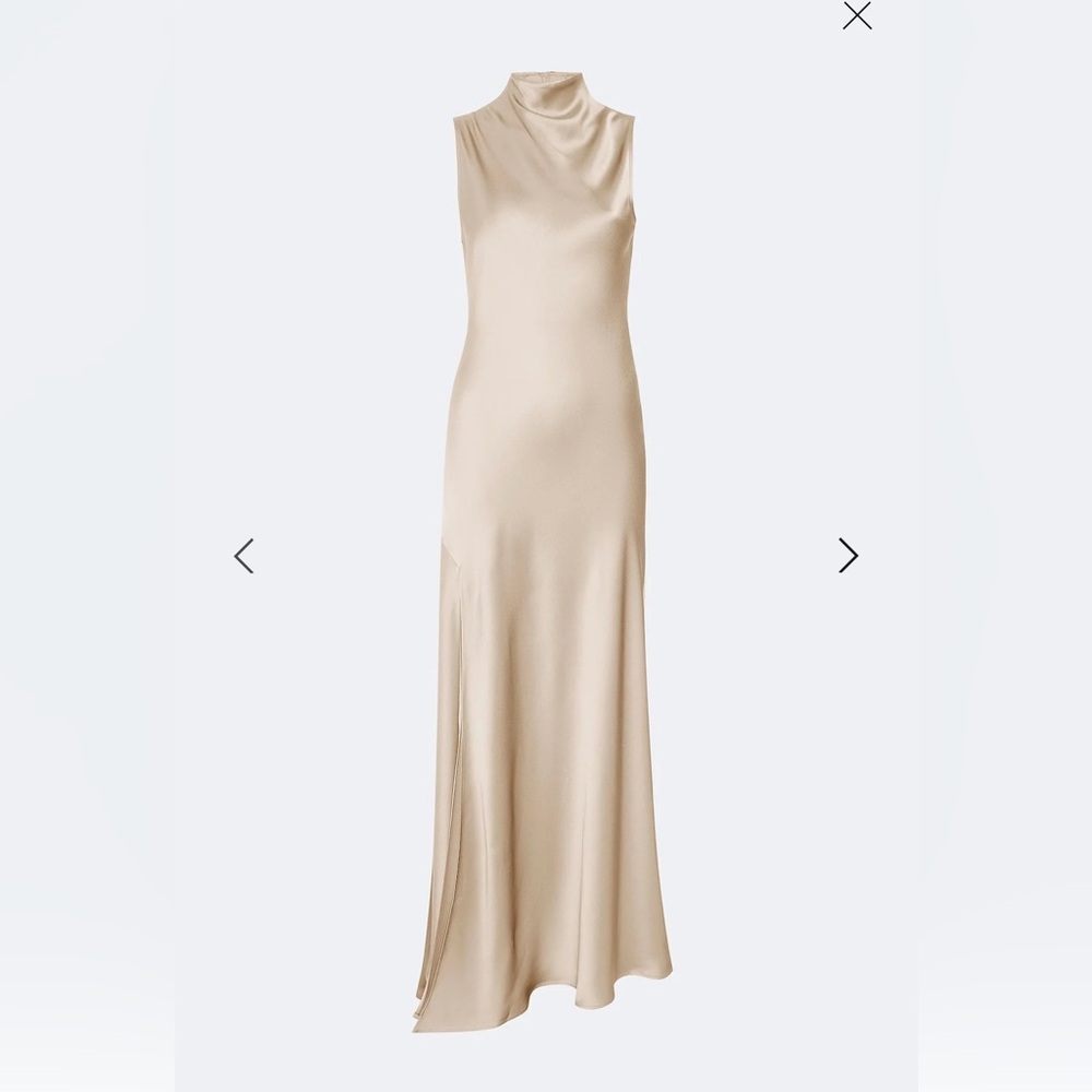 LAPOINTE Sand Satin Drape Neck Sleeveless Side Slit Gown Dress Size 6 NWT